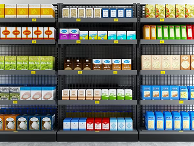 Retail Display Shelves With Organized Various Colorful Product Packages On Multiple Layers 3d model