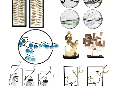 Ornamental Decor Collection Featuring Circular Glass Ornaments Metal Geometric Sculptures Wall Decor And Tabletop Accents 3d model
