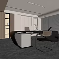Modern Office Interior With Wooden Desk Leather Chairs And Large Windows