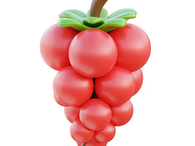 Fresh Red Grapes with Green Leaves and Brown Vine on White Background 3d model