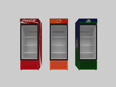 Colorful Commercial Glass Door Refrigerators With Branded Logos And Transparent Doors 3d model