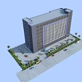Modern Multi Storey Industrial Factory Building With Parking Area Green Plants And Vehicles