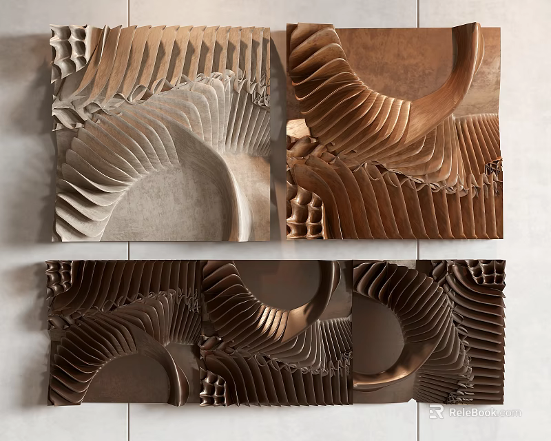 Modern Copper Metal Wall Decor with Wave Like Patterns and Artistic Textured Design 3d model