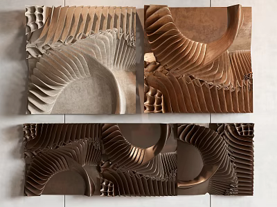 Modern Copper Metal Wall Decor with Wave Like Patterns and Artistic Textured Design 3d model