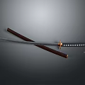 Traditional Samurai Sword With Sharp Blade Brown Scabbard Golden Handle And Decorative White Dots