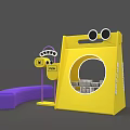 Fun Photo Check-in Spot Featuring Yellow Bag Shape Big Eyes Circular Hole Purple PUDI Signboard
