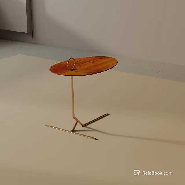 Modern Wooden Side Table With Round Top And Metal Geometric Stand Ring Accent 3d model 