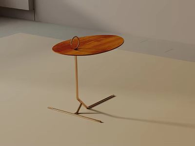 Modern Wooden Side Table With Round Top And Metal Geometric Stand Ring Accent 3d model