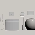 Modern Wall Mounted White Toilet with Black Control Panel Toilet Brush and Toilet Paper Holder