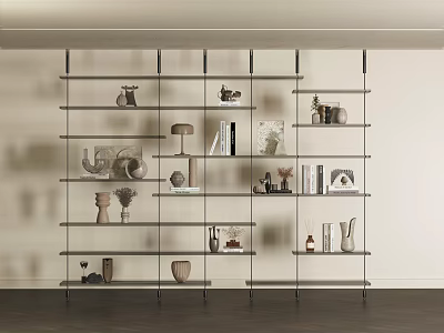 Modern Metal Frame Bookcase With Open Shelves Books Vases And Decorative Sculptures 3d model