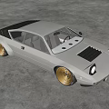 White Sports Car With Gold Wheels Black Hood Sleek Design In Industrial Indoor Space