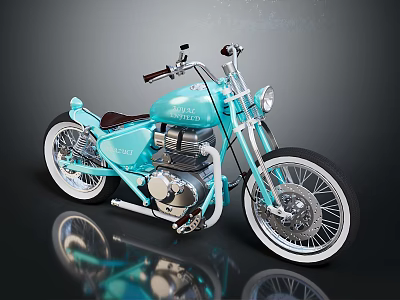 Turquoise Vintage Motorcycle With Spoke Wheels Leather Seat And Chrome Details 3d model