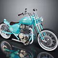 Turquoise Vintage Motorcycle With Spoke Wheels Leather Seat And Chrome Details