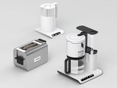 Stylish Modern Kitchen Appliances Including Toaster Electric Kettle And Coffee Maker 3d model