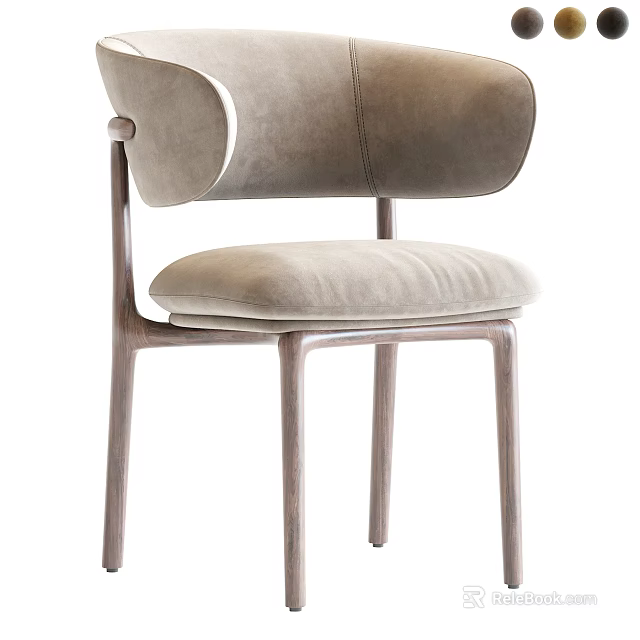 Modern Leisure Chair With Light Beige Upholstered Seat Curved Backrest And Wooden Legs 3d model 