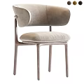 Modern Leisure Chair With Light Beige Upholstered Seat Curved Backrest And Wooden Legs