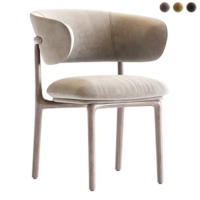 Modern Leisure Chair With Light Beige Upholstered Seat Curved Backrest And Wooden Legs 3d model