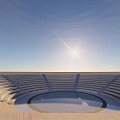Open Air Amphitheater With Tiered Seats Under Starry Sunset Sky Backdrop 3d model
