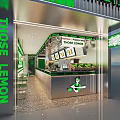 Those Lemon Green Themed Milk Tea Shop Interior With Counter Fruit Display And Menu Boards
