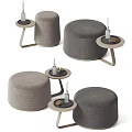 Modern Round Gray Fabric Ottoman Interior Design With Side Tables And Trays