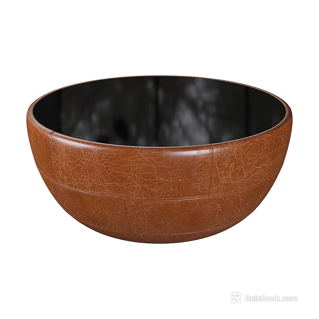 Stylish Brown Ceramic Bowl With Cracked Texture And Intricate Stitched Detailing 3d model 