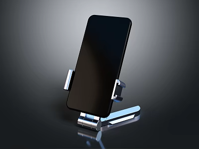 Modern Metal Phone Stand Supporting Black Smartphone With Adjustable Design 3d model