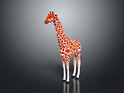 Orange And White Spotted Giraffe Standing On Gray Background With Reflective Surface 3d model