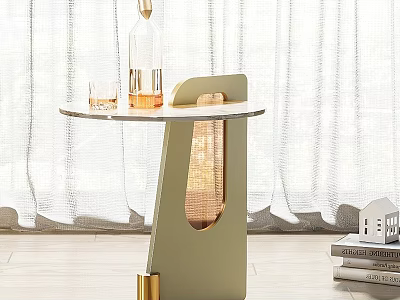 Elegant Modern Coffee Table With Round Tabletop Green Stand Gold Accents And Glass Vase 3d model