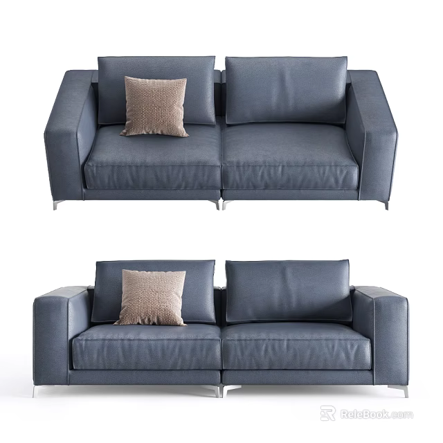 Modern Gray Leather Two Seater Sofa With Beige Pillow And Simple Design 3d model