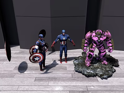 Captain America Action Figures With Small Shield Holder And Purple Stone Giant Statue 3d model