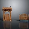 Traditional Wooden Gates With Carved Design And Roof Structure In Two Exterior Styles