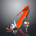Women's Silver High Heels with Orange Inner Lining and Geometric Metallic Heel Fashionable Design