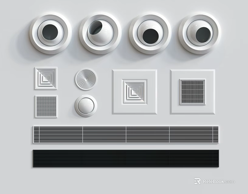 Various Modern Air Conditioner Vents With Round Square And Grille Designs 3d model 