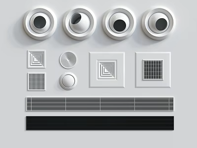 Various Modern Air Conditioner Vents With Round Square And Grille Designs 3d model