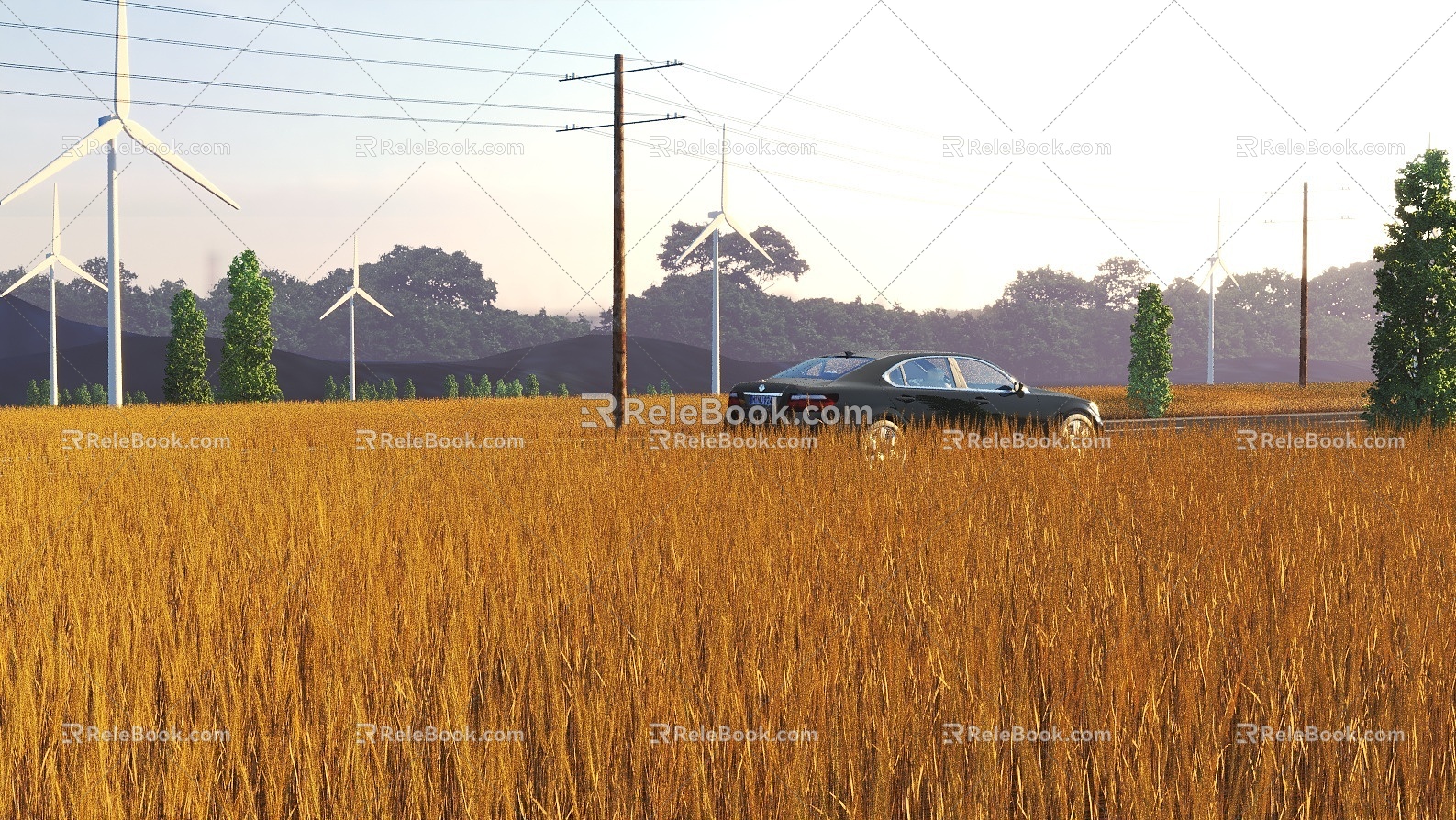 farmland paddy wind power plain 3d model