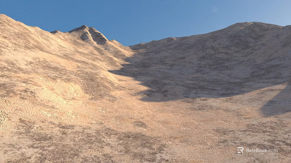 Desert Mountain Landscape With Blue Sky Sandy Rocky Terrain Rolling Hills And Open Valley 3d model 