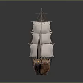 Classic Wooden Sailing Ship with White Sails and Intricate Hull Design on Dark Background