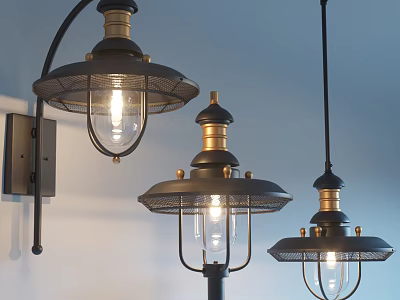 Vintage Industrial Lighting Combination With Wall Sconce Pendant And Floor Lamps 3d model