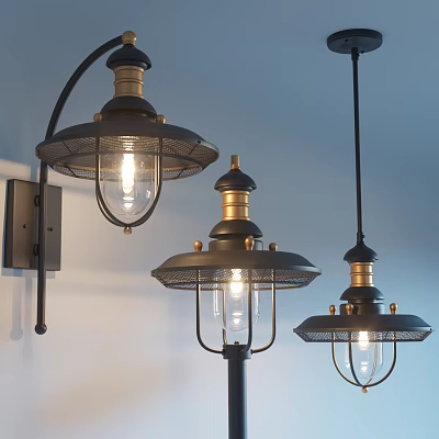 Vintage Industrial Lighting Combination With Wall Sconce Pendant And Floor Lamps 3d model