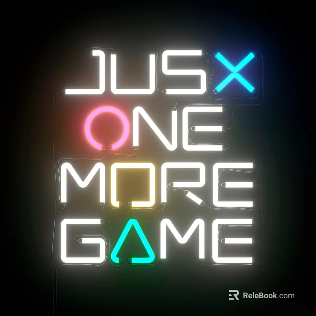 Colorful Neon Decorative Lights with Text 'JUS X ONE MORE GAME' for Modern Decorative Scenes 3d model 