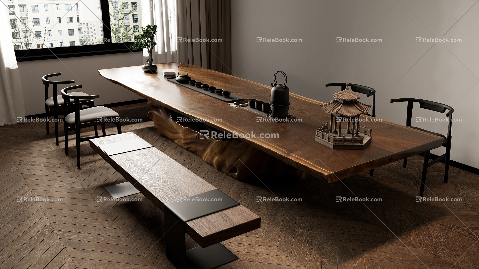 New Chinese Tea Table Tea Chair Combination 3d model