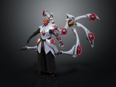 Futuristic Sci Fi Character With Biomechanical Tentacles And Glowing Red Rings 3d model