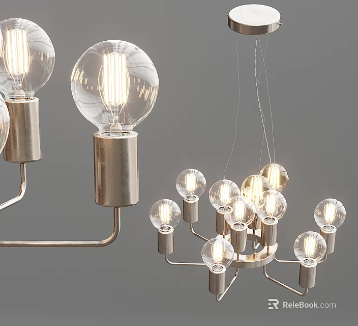 Modern Chandelier Design With Glass Bulbs And Metallic Hanging Frame 3d model 