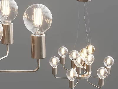 Modern Chandelier Design With Glass Bulbs And Metallic Hanging Frame 3d model