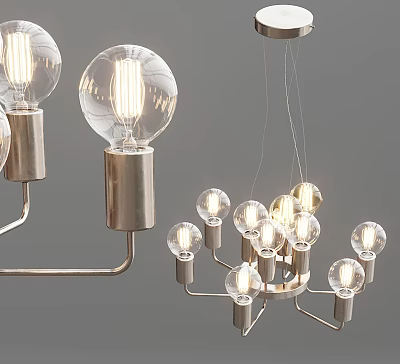 Modern Chandelier Design With Glass Bulbs And Metallic Hanging Frame 3d model
