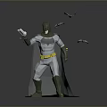 Other Batman Character Holding Tablet Device With Bats Flying Around Gray Background