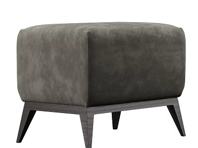 Elegant Gray Velvet Square Ottoman With Modern Design And Sturdy Wooden Legs 3d model