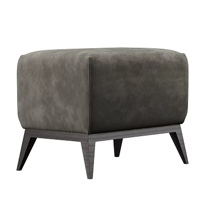 Elegant Gray Velvet Square Ottoman With Modern Design And Sturdy Wooden Legs 3d model