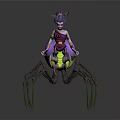 Purple Haired Character Riding On Spider Like Creature With Green Legs And Glowing Purple Back