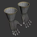 Ornate Metal Gauntlets Featuring Intricate Decorative Patterns And Gold Accents For Medieval Attire